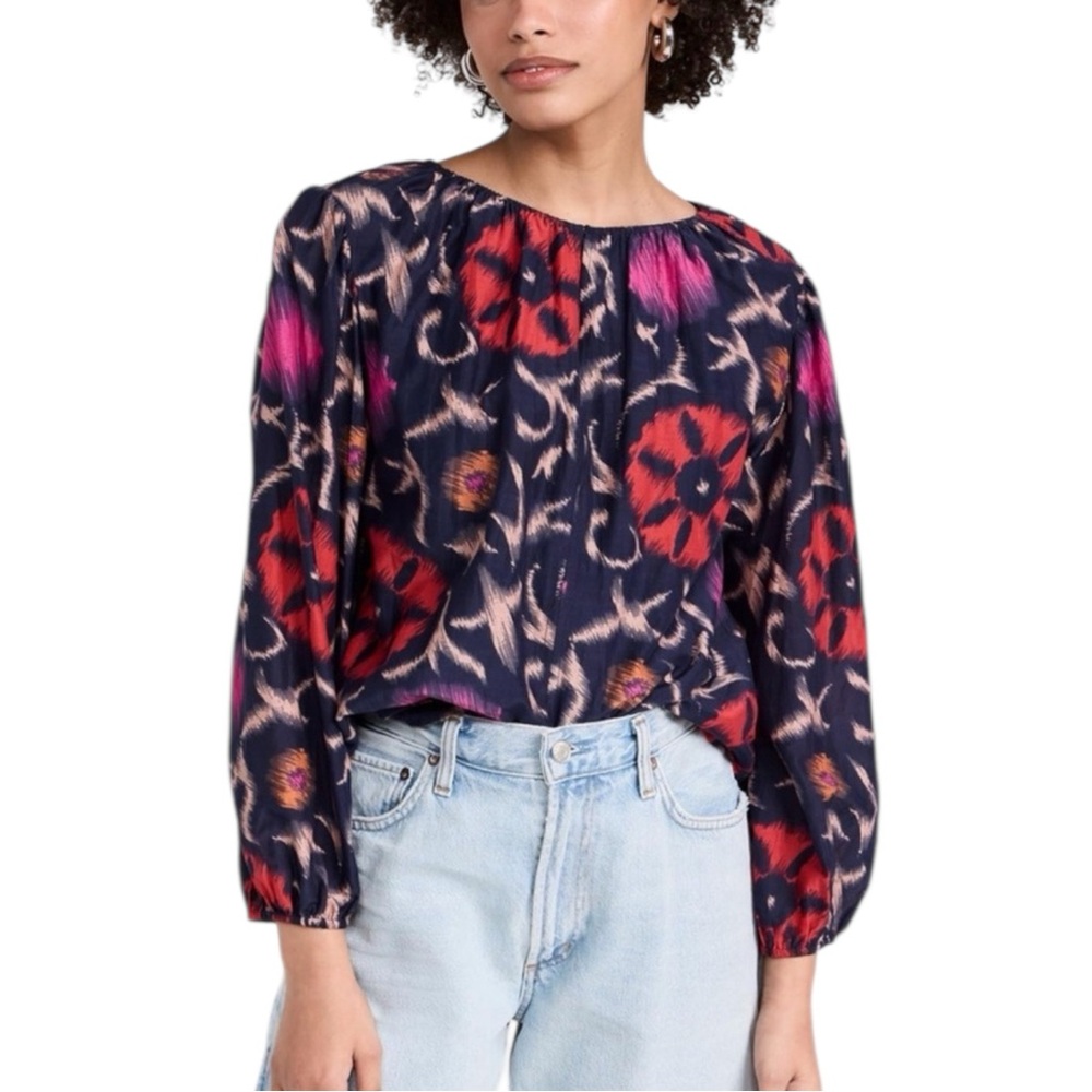 NWT Velvet Graham Spencer Frazer Floral Ikat Cotton Silk Blouse S